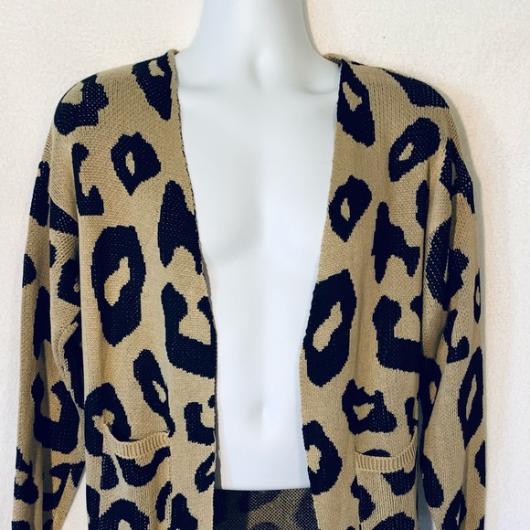 BTFBM New Long Open Front Knit Leopard Cardigan - Picture 2 of 10